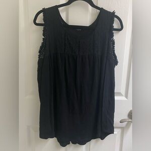 L black lace gauze tank top sleeveless shirt flowy loose asymmetrical long